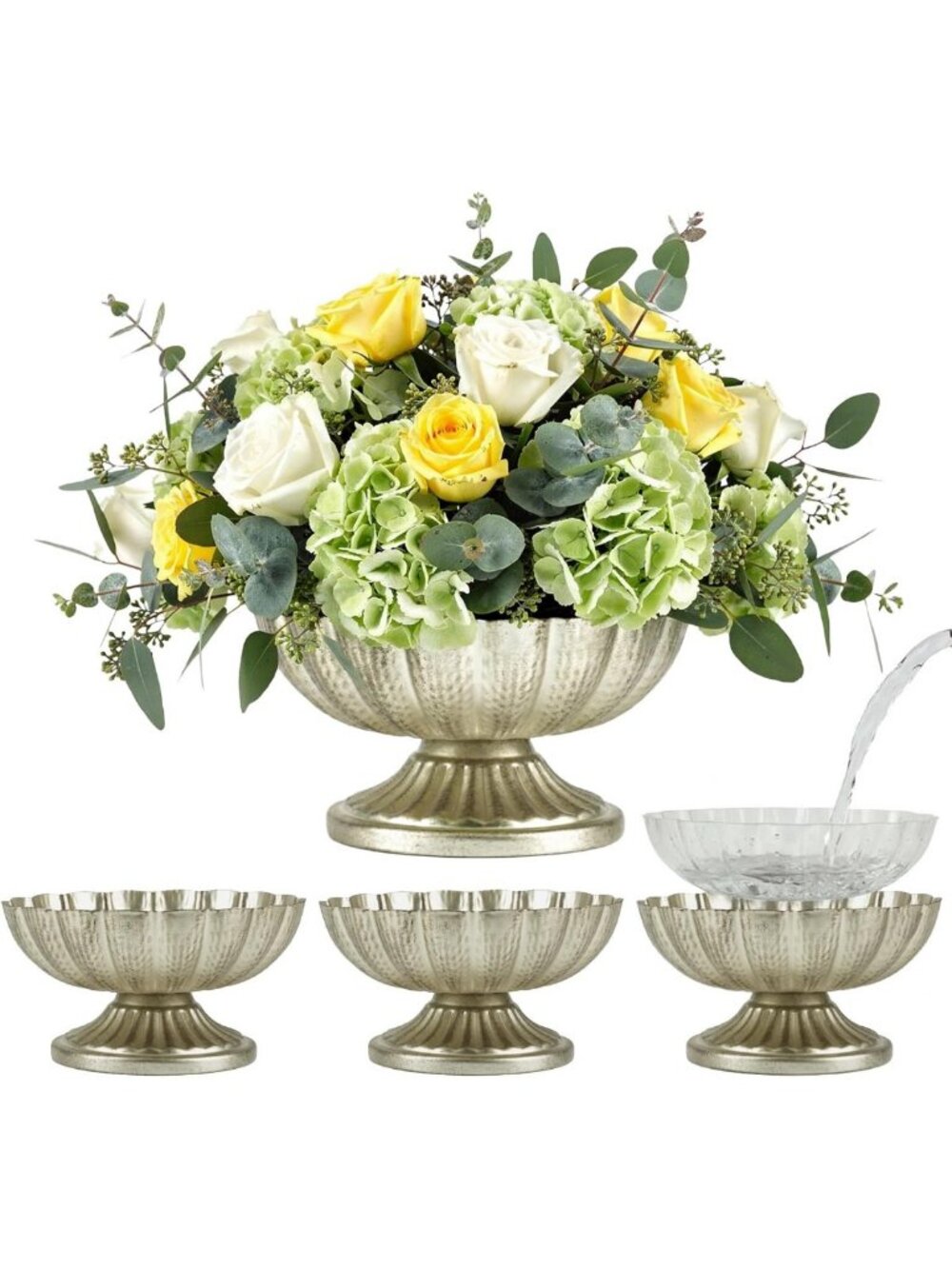 Vintage Silver Compote Vase - 7" W x 3.94" H for Wedding Centerpieces & Decor